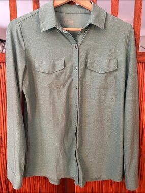 Eddie Bauer Heathered Green Long-Sleeve Button-Up